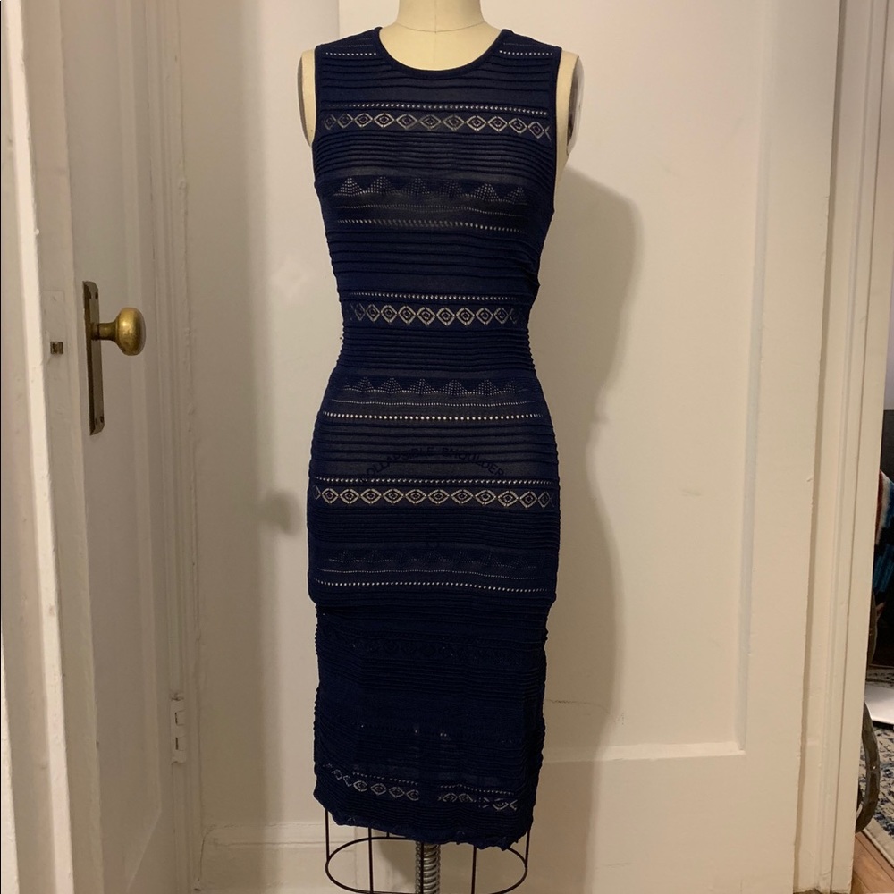 Sheer Pointelle Stitch BodyCon Sweater Dress